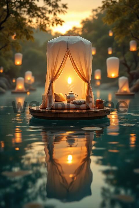 Floating Lantern Retreat at Sunset