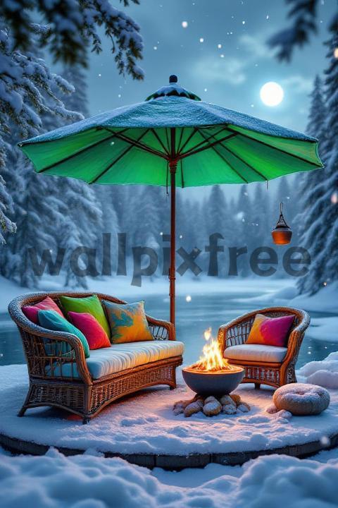 Winter Outdoor Cozy Firepit Scene