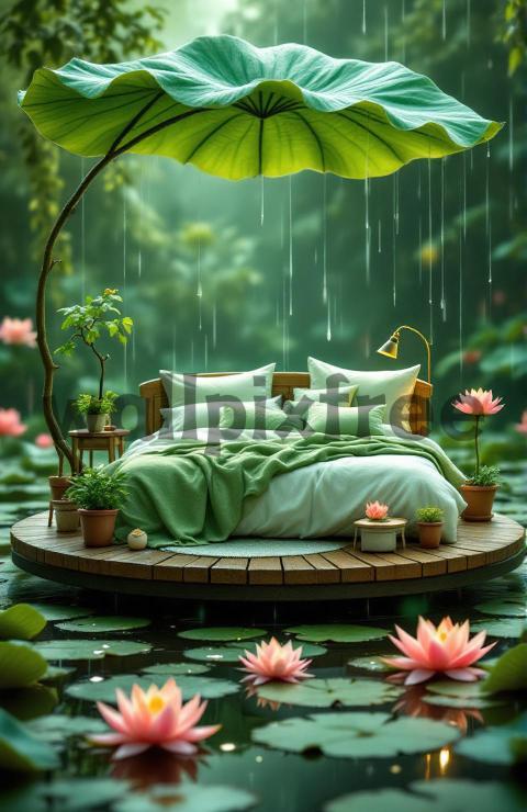 Floating Bed in Tranquil Lotus Pond