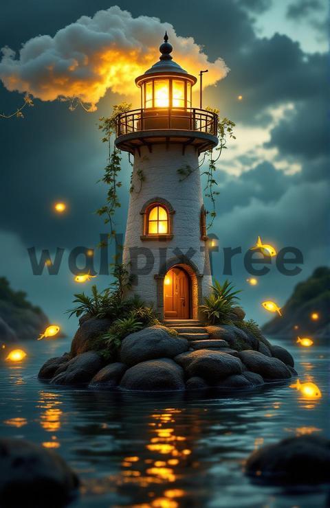 Magical Lighthouse at Night