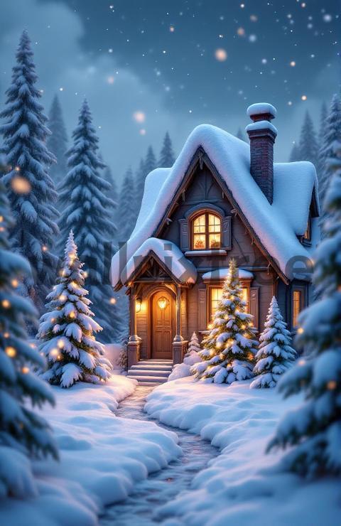 Snowy Cabin in Winter Wonderland