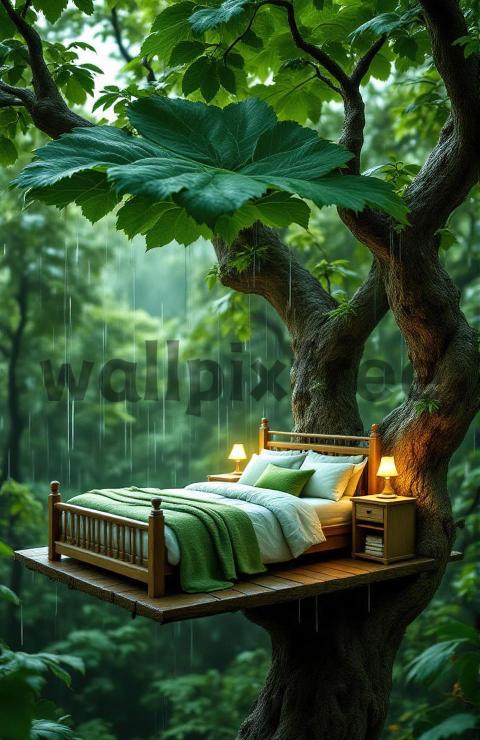 Treehouse Bedroom in Rainy Forest