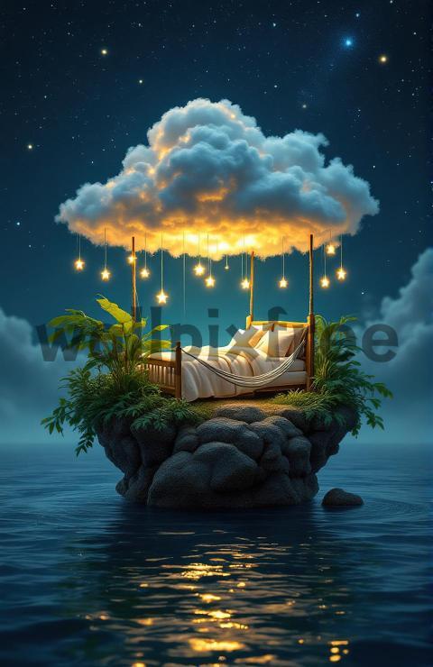 Floating Bed Under Starry Cloud