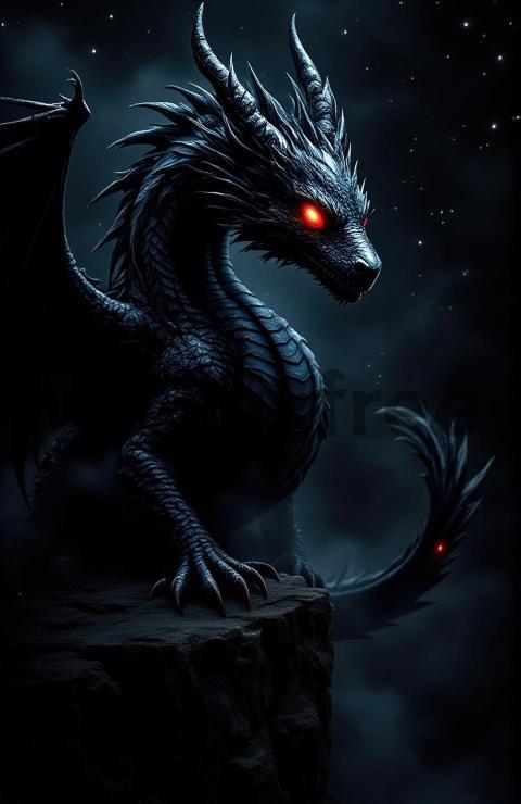 Dark Dragon with Red Eyes