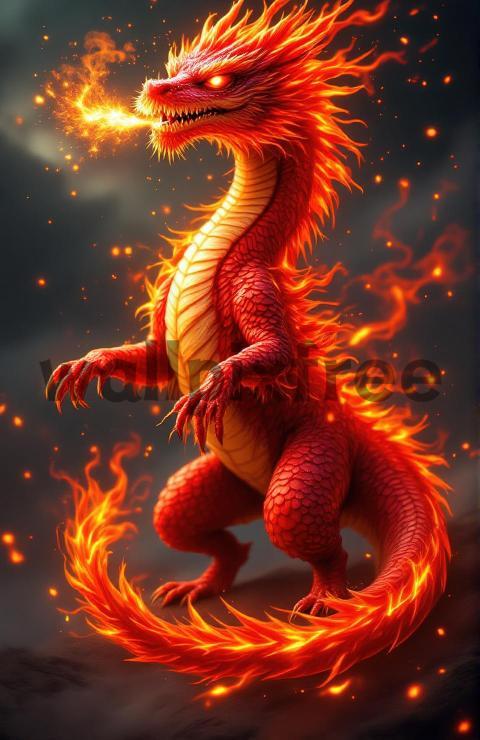 Fiery Red Dragon Breathing Flames