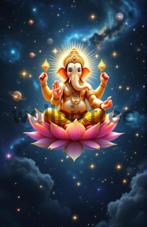 Ganesha on Lotus in Cosmic Space