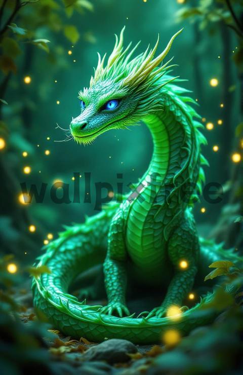 Green Dragon in Enchanted Forest