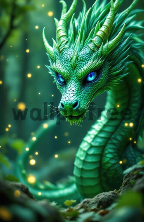 Green Dragon in Enchanted Forest