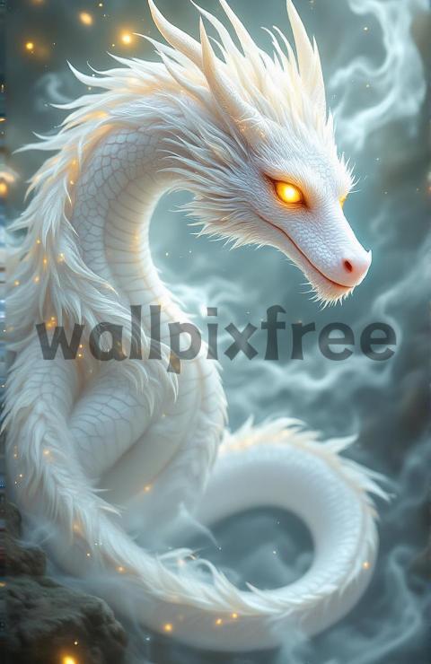 Majestic White Dragon with Glowing Eyes