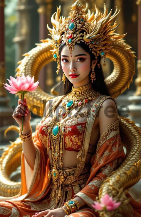 Ornate Goddess Holding Lotus