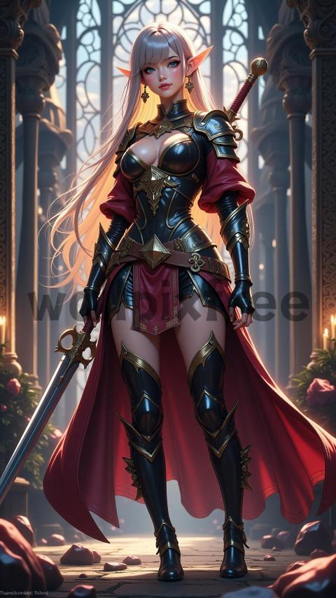 Elf Warrior in Armor with Sword