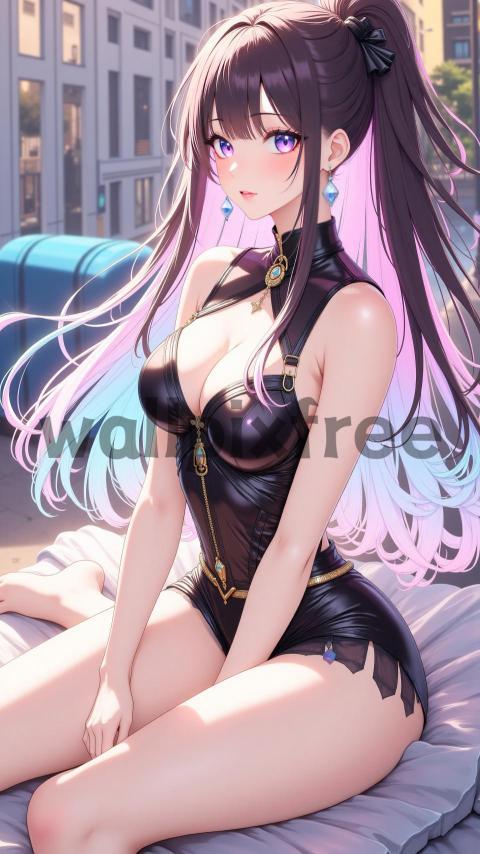 Anime Character in Black Outfit with Purple Eyes