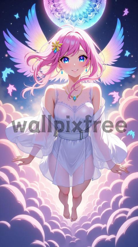 Anime Angel with Pink Hair and Wings