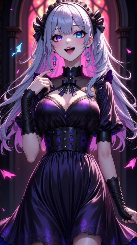 Gothic Anime Character in Purple Dress