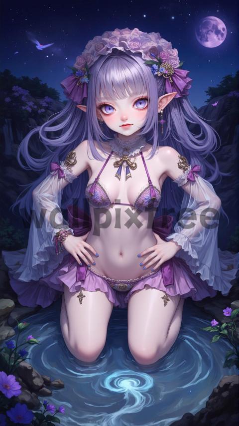 Fantasy Elf Under Moonlight