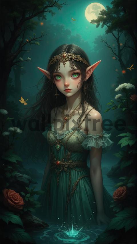 Enchanted Elf in Moonlit Forest