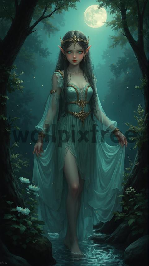 Enchanted Elf in Moonlit Forest