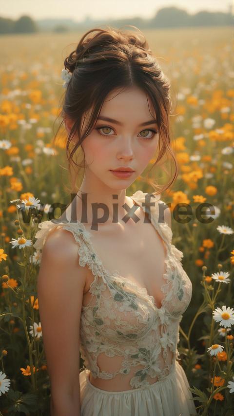 Woman in Floral Dress in Flower Field