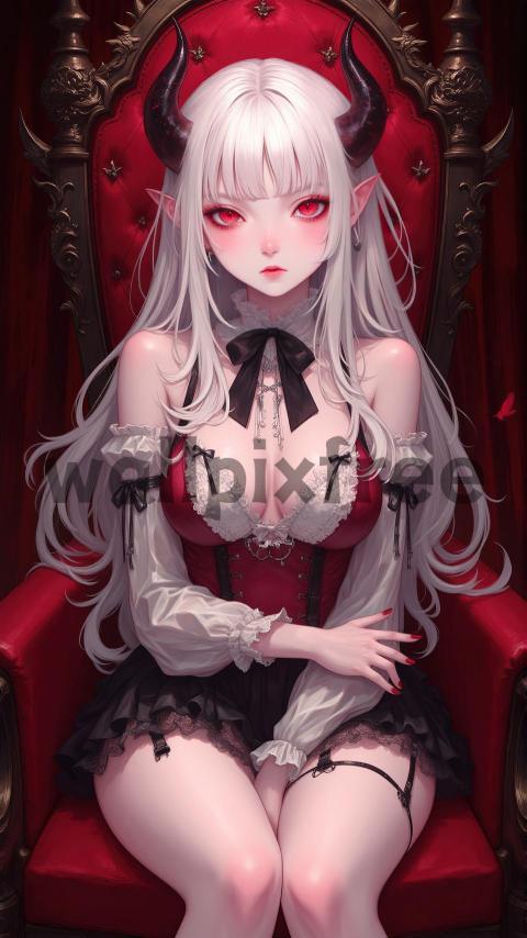 Demon Girl on Throne Illustration