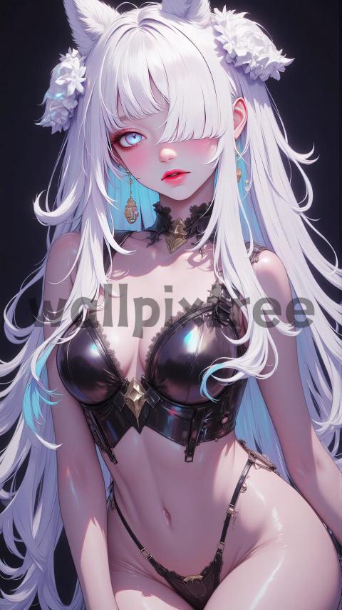 Fantasy Anime Character with White Hair and Cat Ears