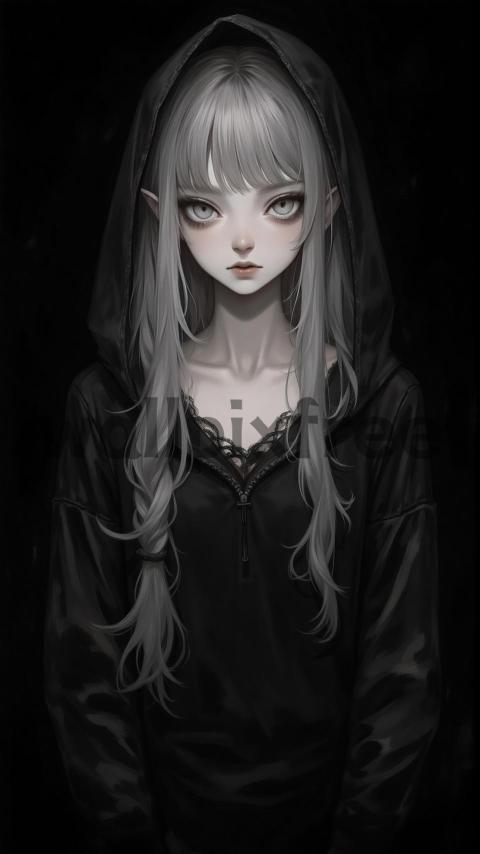 Mystical Elf Portrait in Dark Hood