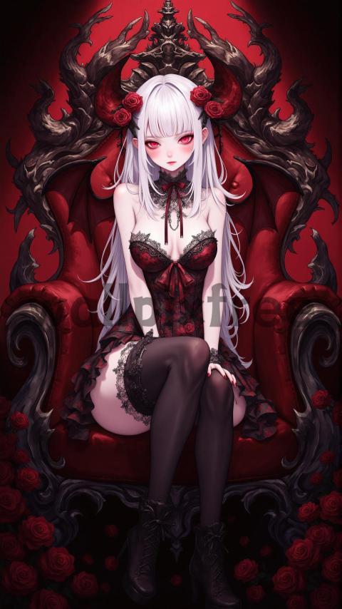 Gothic Demon Girl on Throne