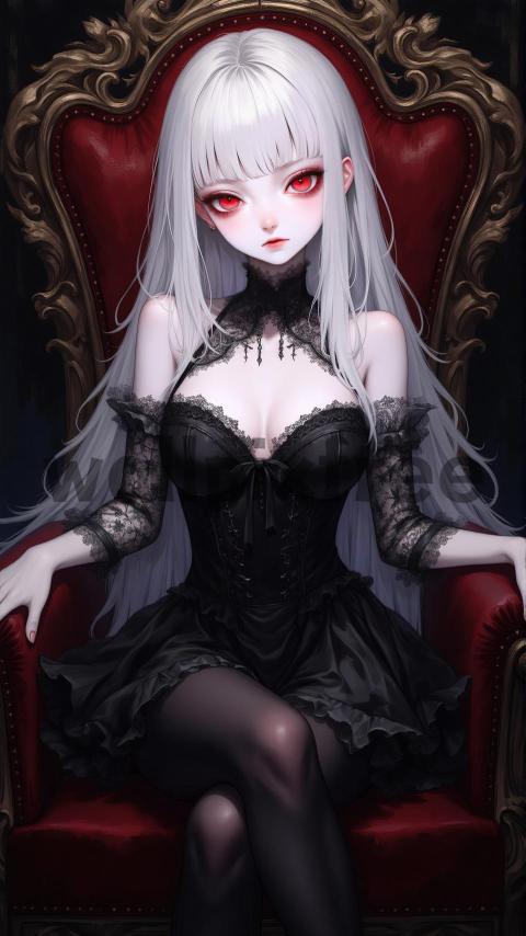 Gothic Anime Character on Throne