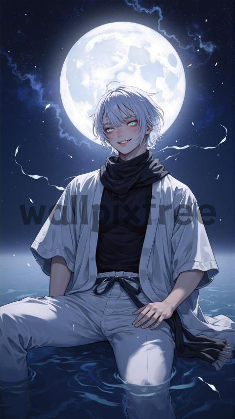 Anime Character Under Moonlight