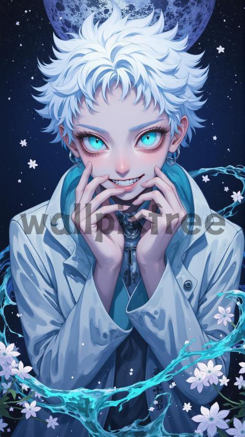 Anime Character with Blue Eyes and White Hair