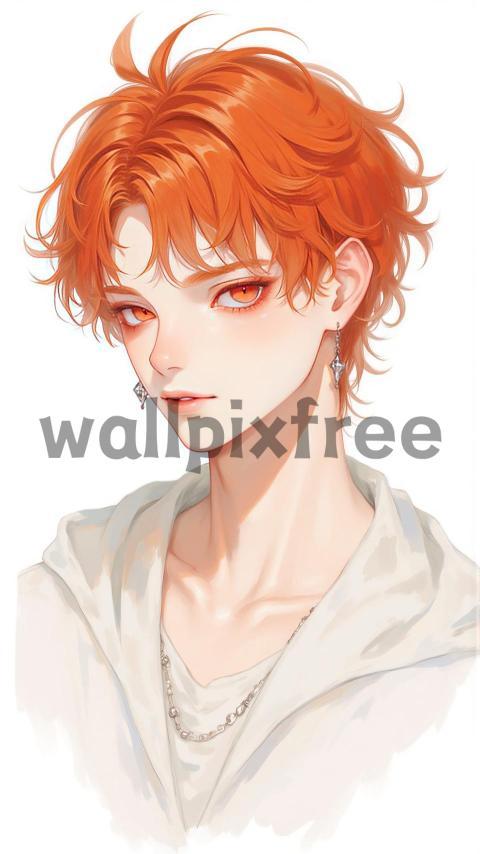 Anime Character with Orange Hair and Earrings