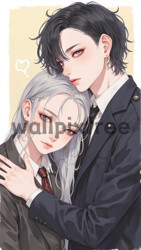 Anime Couple Embrace Illustration