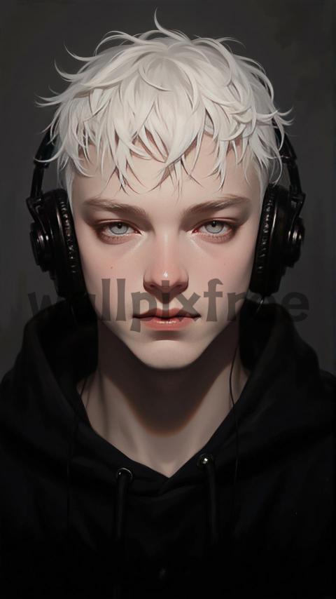 Digital Portrait of Person with Headphones and White Hair