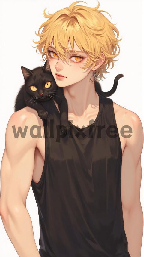 Anime Character with Black Cat