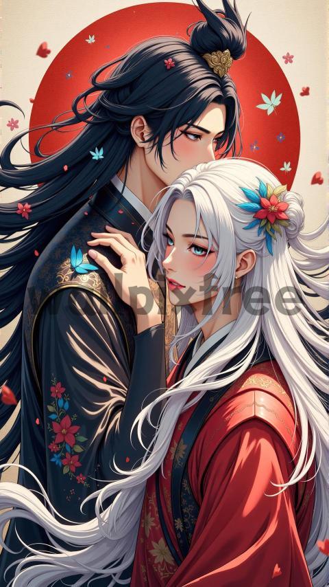 Anime Couple with Floral Accents