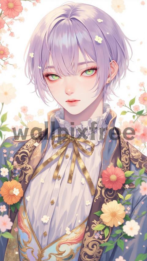 Elegant Anime Character with Floral Background