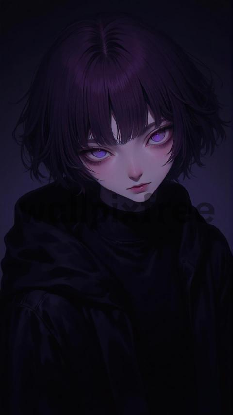 Anime Character with Purple Eyes and Dark Hair