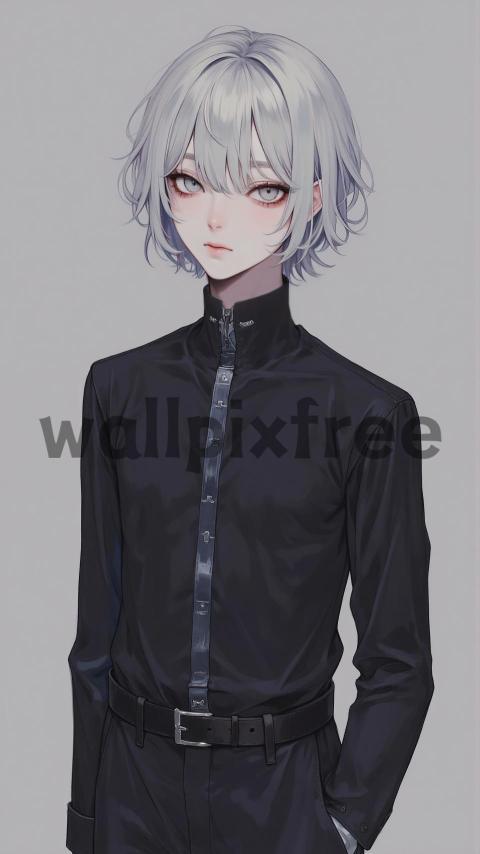 Anime Character with White Hair and Black Outfit